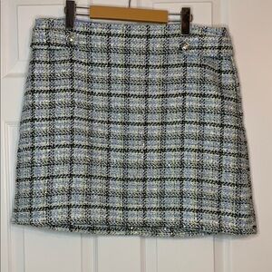 LOFT Blue Black Tweed Mini Pencil Skirt Pastel Plaid Sparkle Lined Size 14 NWT